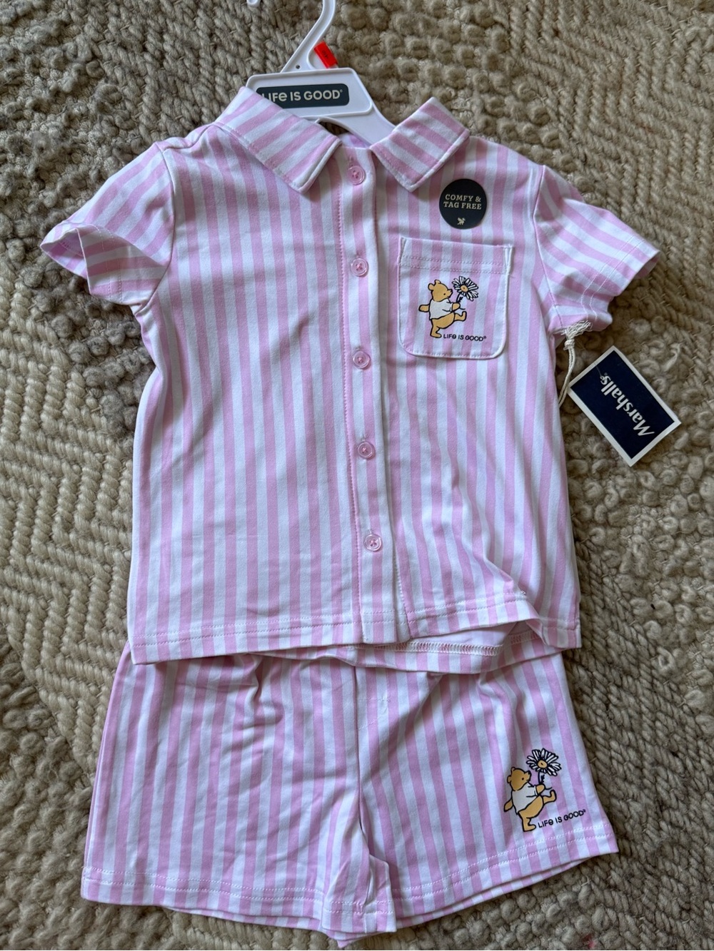 3t Life Is Good Pink White Striped Short-Sleeve Kids Pajama Set winnie the pooh